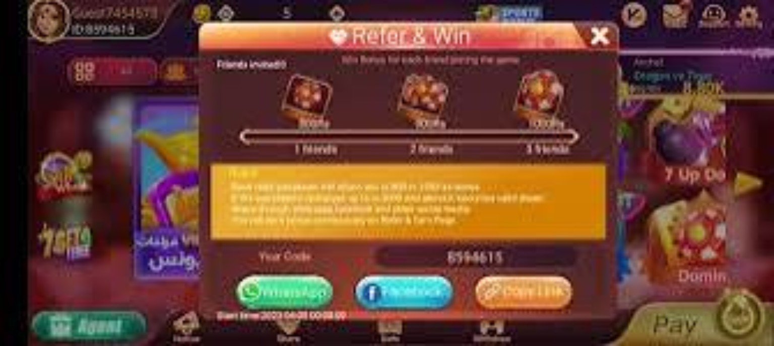 3 Patti Gold refer and earn screen